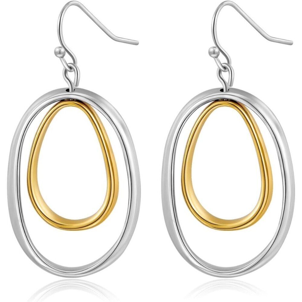 Double Hoop Two Toned Dangle Drop Trendy Hypoallergic Earrings for Women